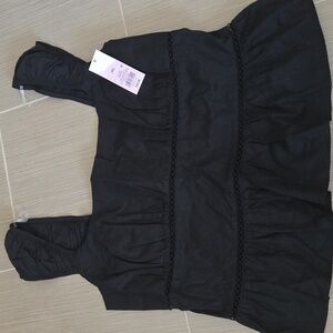 Black Cap Sleeve Peplum Top Crochet Accents NWT Wild Fable